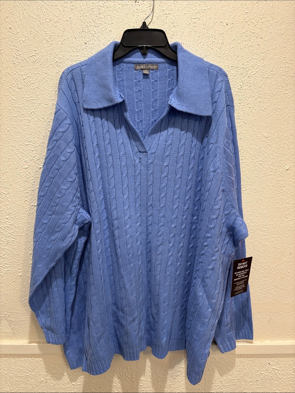Jessica London Light Blue Cable Knit V-Neck Sweater
